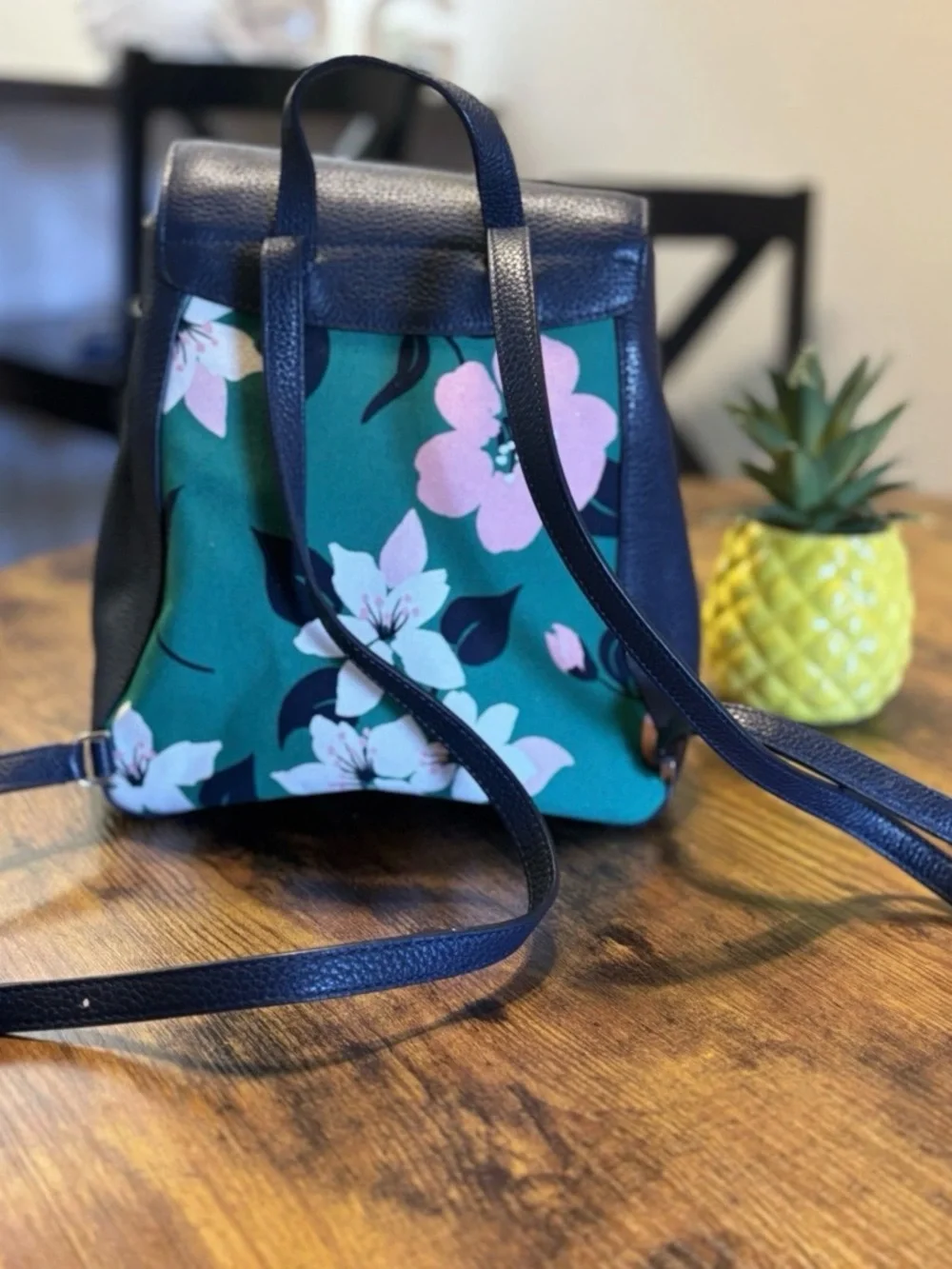 kate spade Navy Floral Green Drawstring Backpack